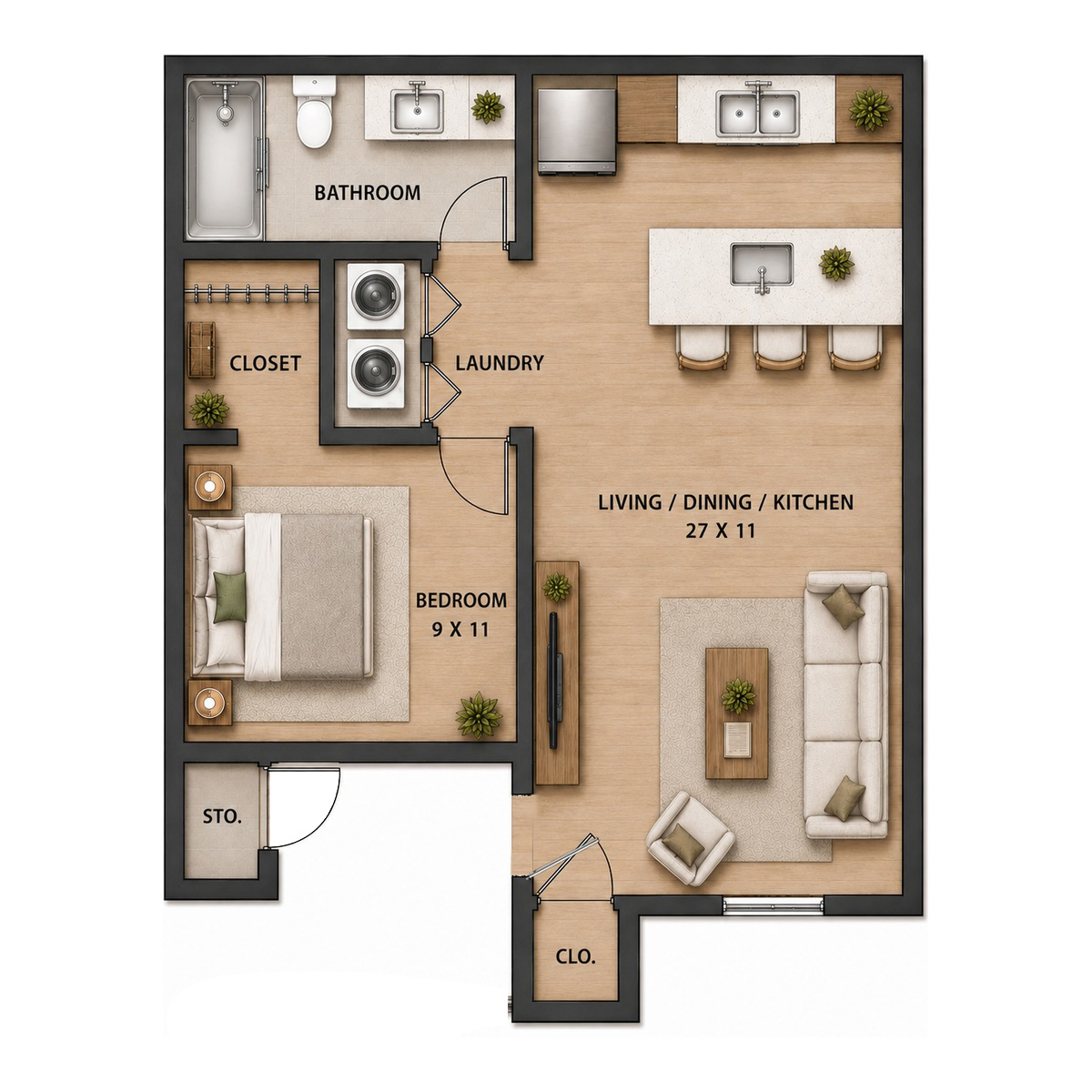 1 Bedroom / 1 Bathroom floor plan