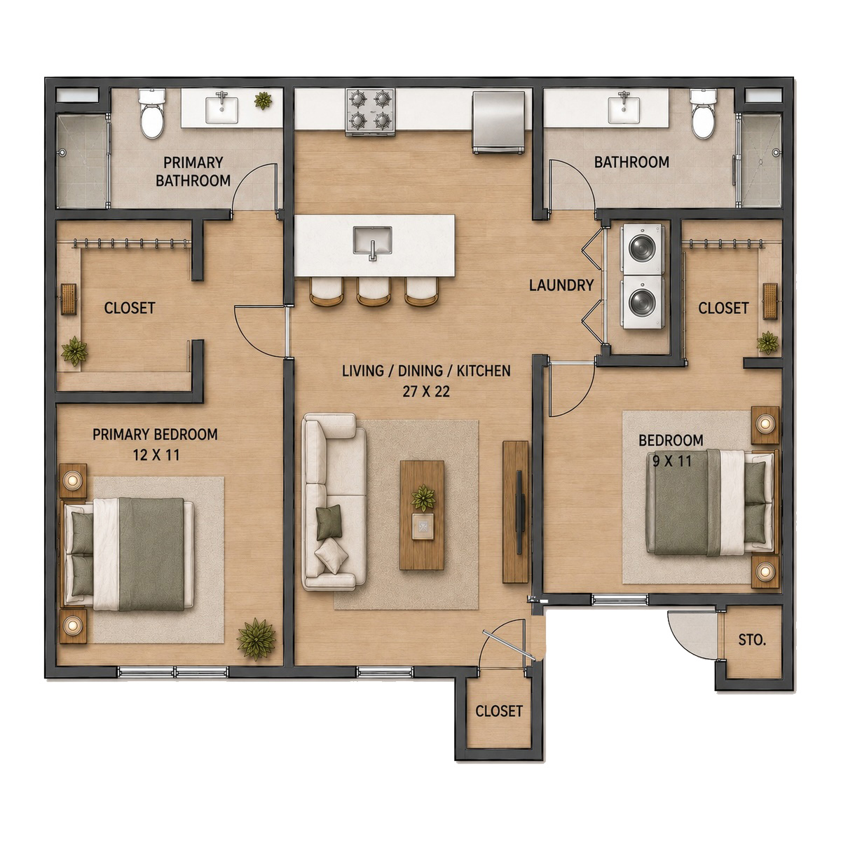 2 Bedroom / 2 Bathroom floor plan